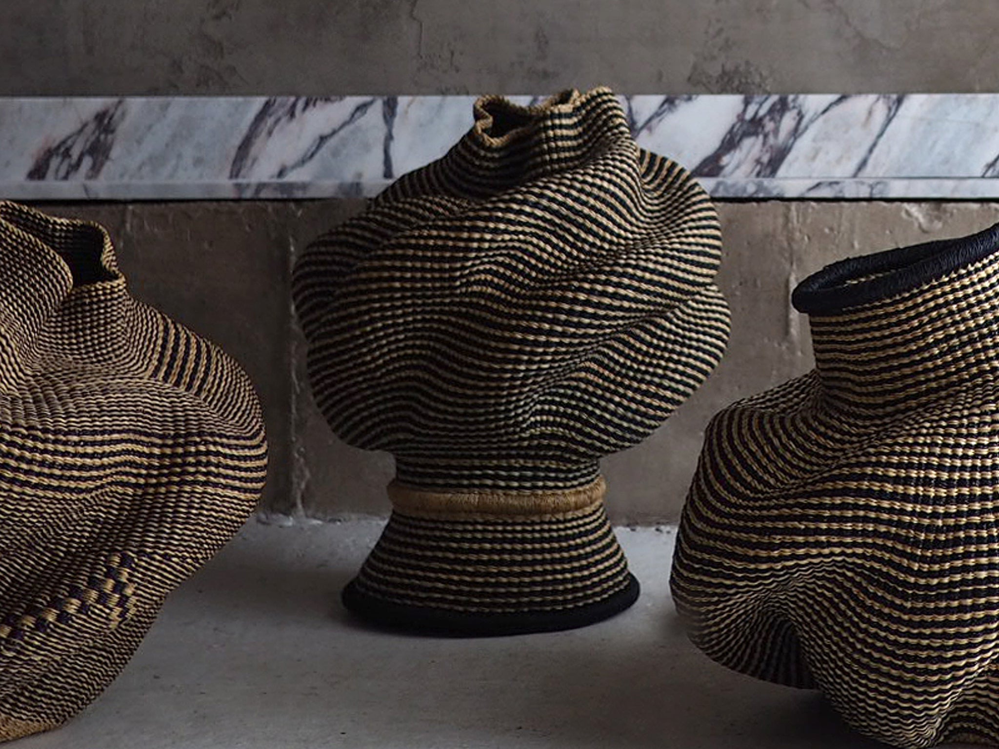 Handmade Sculptural Basket, Black & Natural
