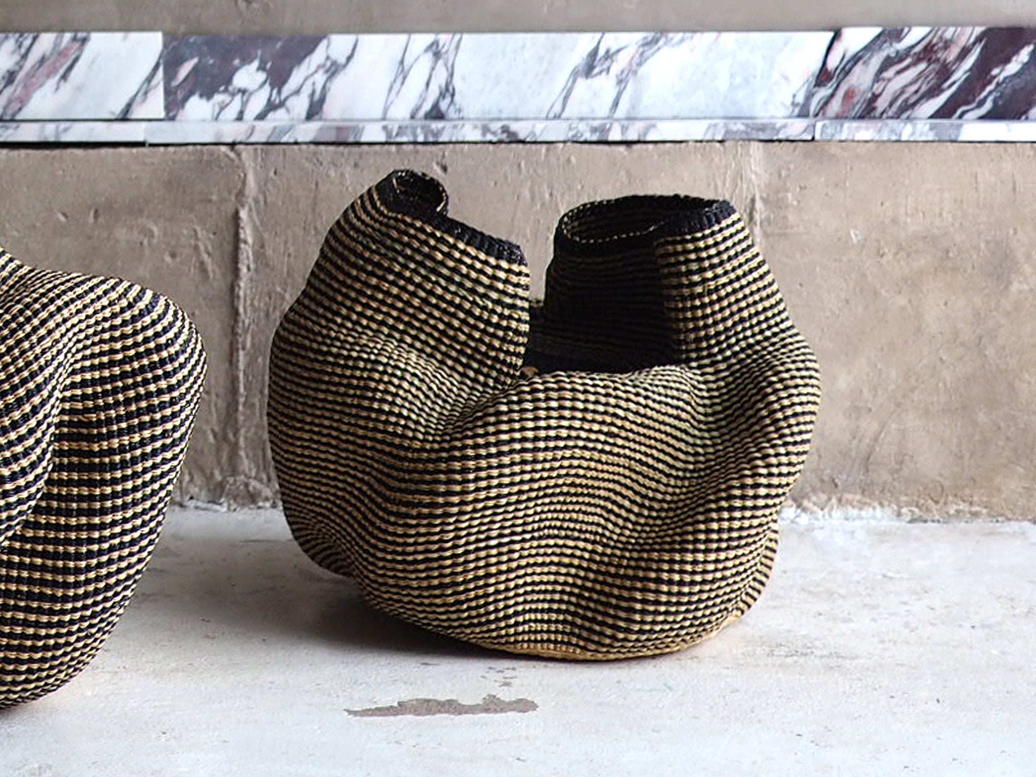 Handmade Sculptural Basket, Black & Natural